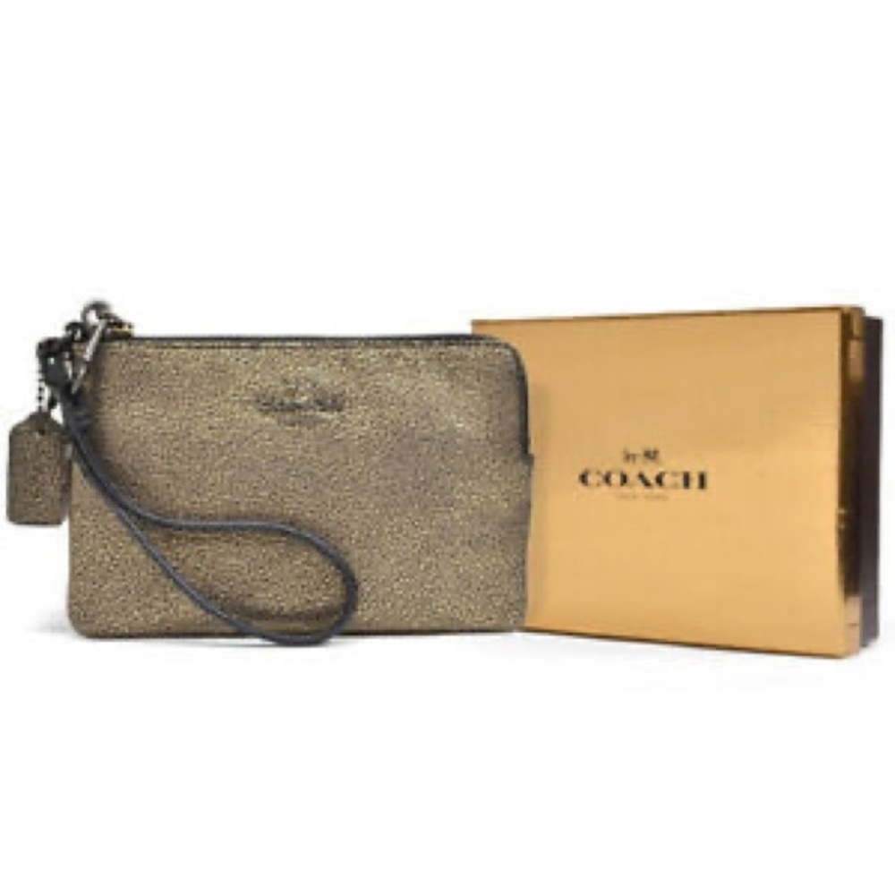 NWT Coach RARE metallic/brass wristlet PRICE FIRM